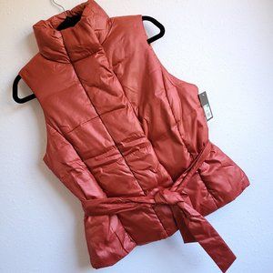 New cinnamon colored women's puffer belted vest